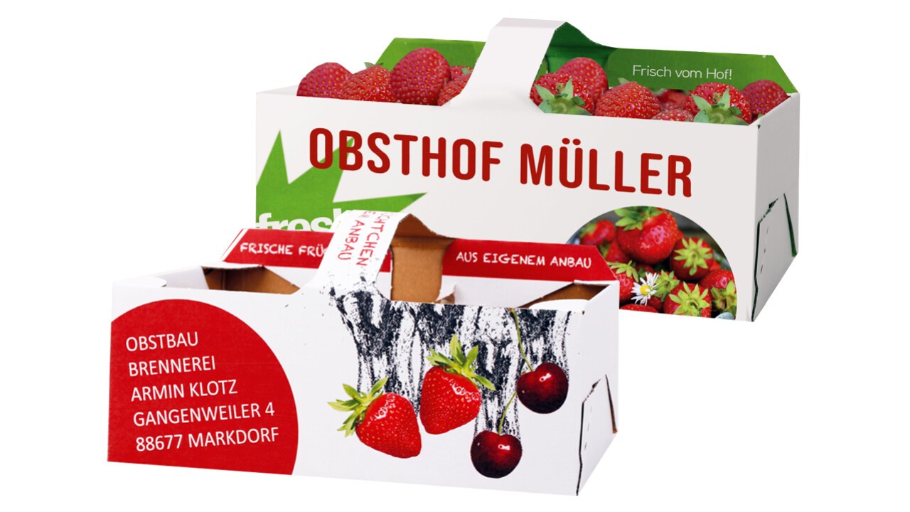 Obstkörbchen mit Firmendruck.