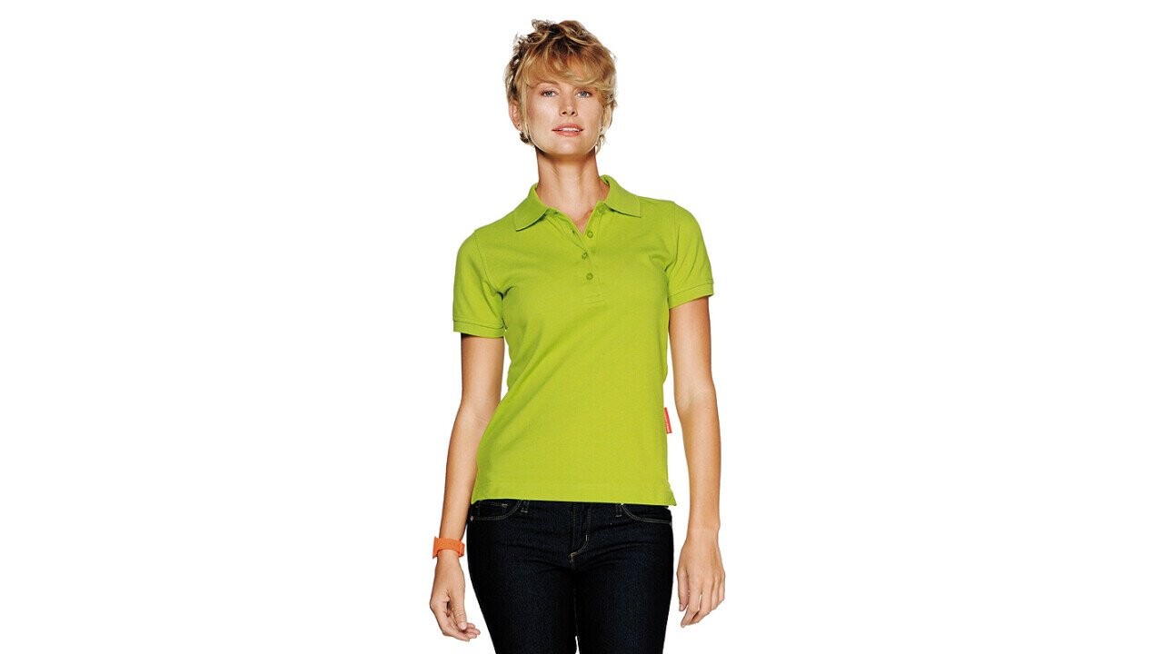 Ladies polo shirt made of blended fabric, washable at 60°C, suitable for tumble drying